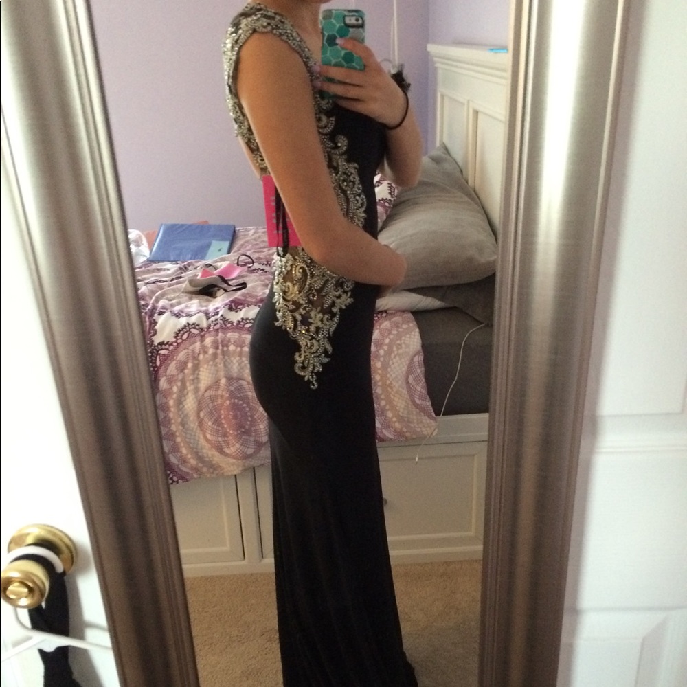 Black and gold prom dress